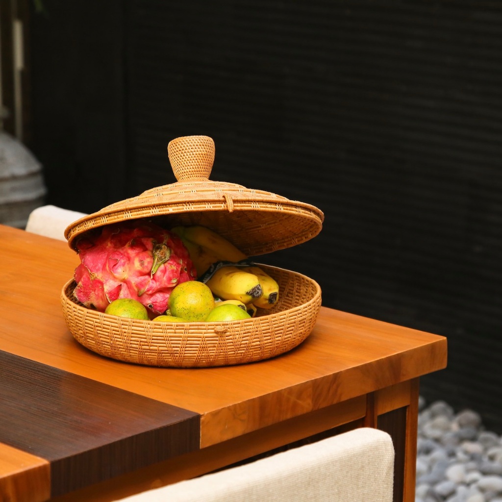 Dolangan Bokor anyaman atta khas Bali tempat bunga wadah buah cemilan unik tagine pot ruang tamu, da