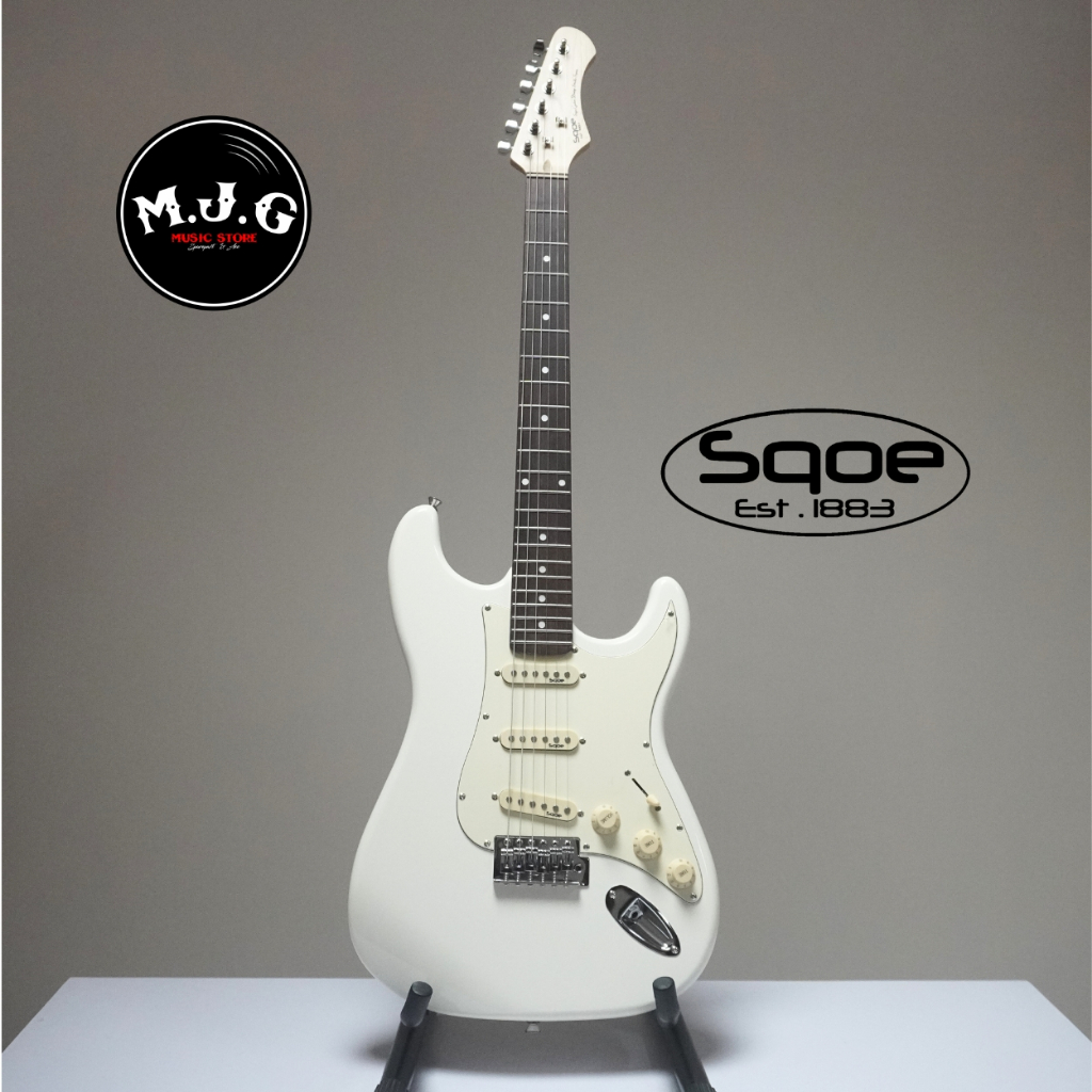 gitar elektrik Stratocaster sqoe SEST200 genesis series white putih SSS single coil pickups