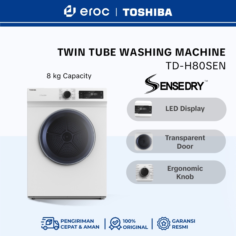 TOSHIBA Dryer Mesin Pengering Pakaian Kapasitas 8kg Model TD-H80SEN