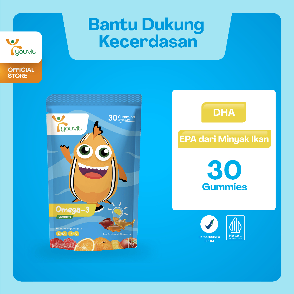 Youvit Omega 3 Anak 30 Hari dengan Minyak Ikan untuk Otak & Mata Anak (Vitamin Otak Anak) | Kecerdas