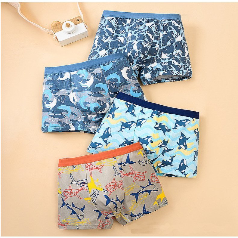 CLICKBRA | BX1996 Boxer Anak Laki Cowok Celana Dalam CD Grafik Motif Kartun Cartoon Biru Oren Lucu