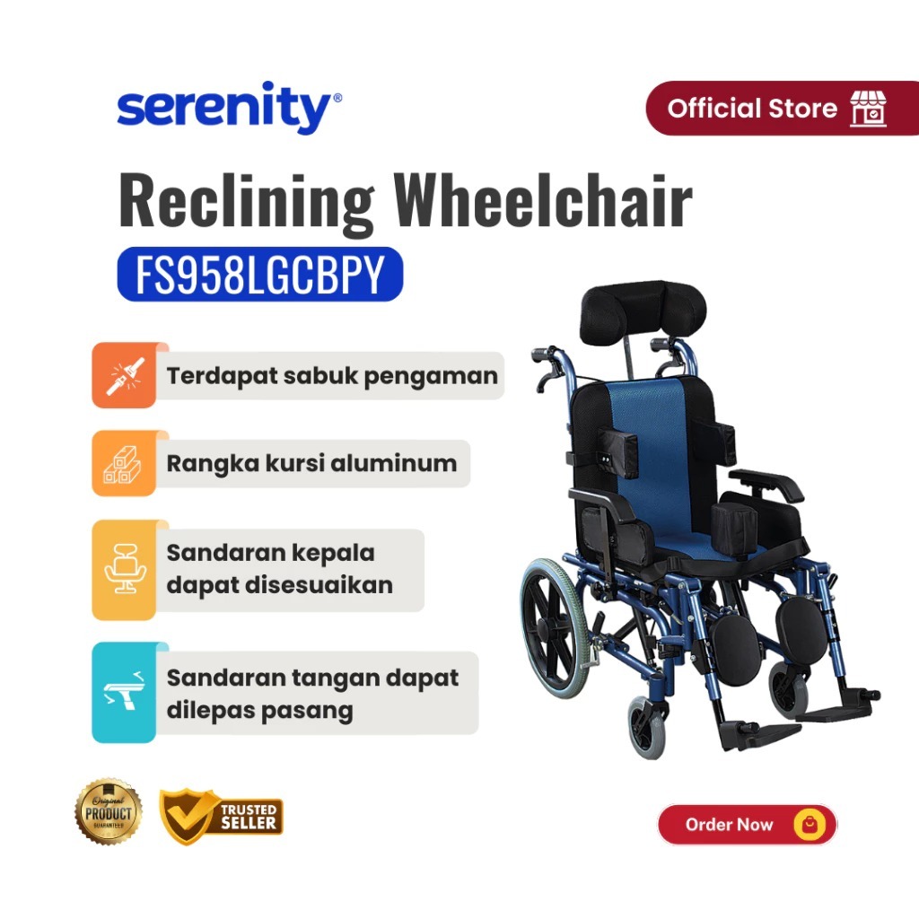 Kursi Roda Reclining FS958LBCGPY-Serenity (Kursi Roda Celebral Palsy Dewasa)