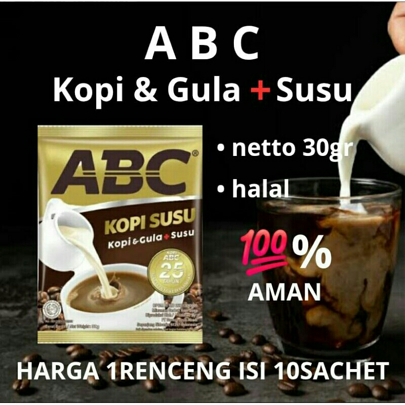 

kopi ABC kopi susu harga 1renceng isi 10sachet kemasan 30gr