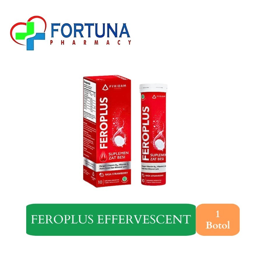 FEROPLUS | Rasa Strawberry | 10 Tablet Effervescent | Membantu Memenuhi Kebutuhan Zat Besi, Vit B12,