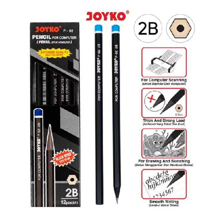 

Pencil Pensil Joyko P-92 2B 1 BOX 12 PCS BLACK PENCIL (1 PACK)