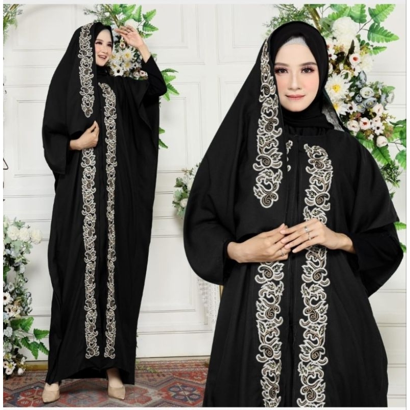 kaftan hidayah Black real pic bahan mostcrepe bordir mewah Ld 120cm pjg 142cm Slendang bordir pjg 14