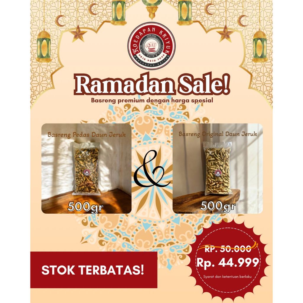 

SPESIAL RAMADAN SALE ! BUNDLING BASRENG PEDAS DAUN JERUK 500GR + ORIGINAL DAUN JERUK 500GR – CEMILAN GURIH