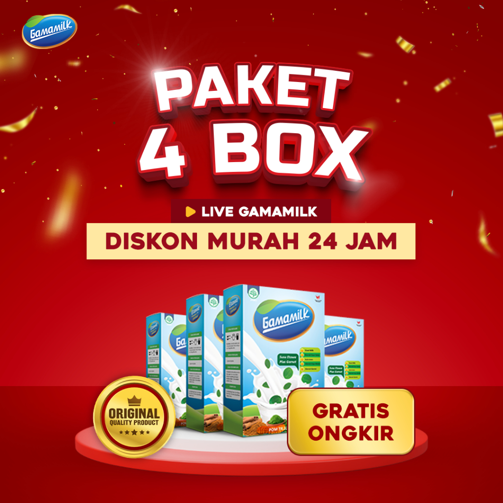 

DISKON!! (4 BOX) GAMAMILK - Optimakan Kesehatan Dengan GAMAMILK HALAL MUI
