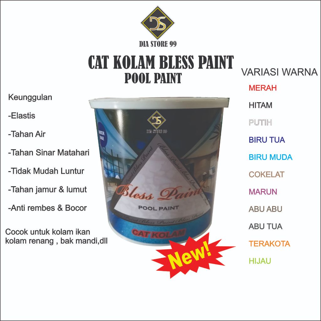 cat kolam tahan air anti bocor merk blesspaint ukuran 1 liter warna komlit termurah cat genteng