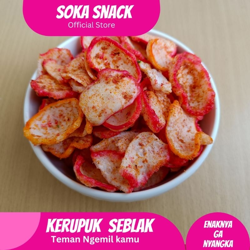 

Kerupuk Seblak kering 100gr Pedas daun jeruk cemilan kerupuk seblak makanan pedas Soka Snack