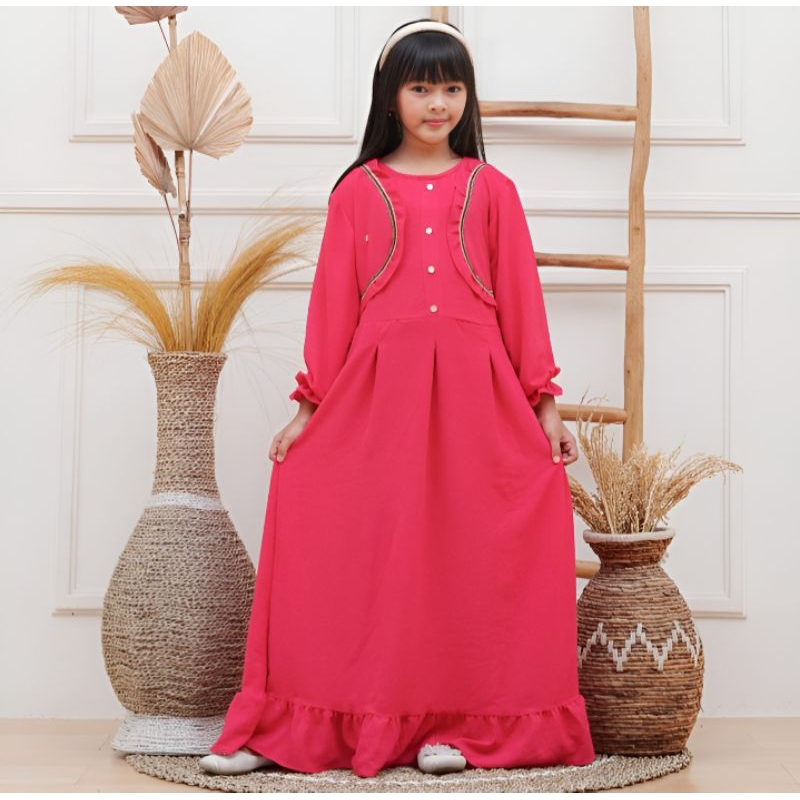 Baju Gamis Anak Perempuan Terbaru,,Gamis Crinkle Airflow Syari Polos Kekinian,,Baju Muslim Anak Pere