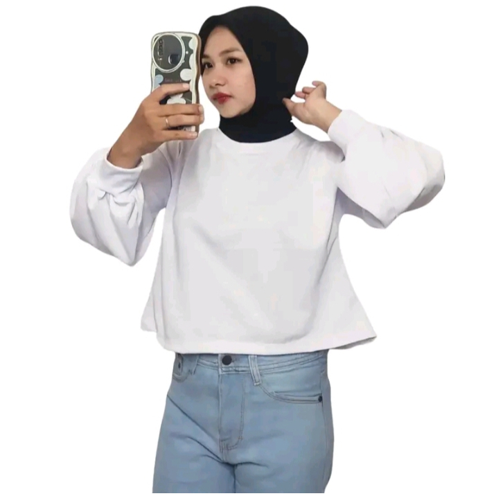 Baju Sweter Crop Lengan Panjang Model Balon