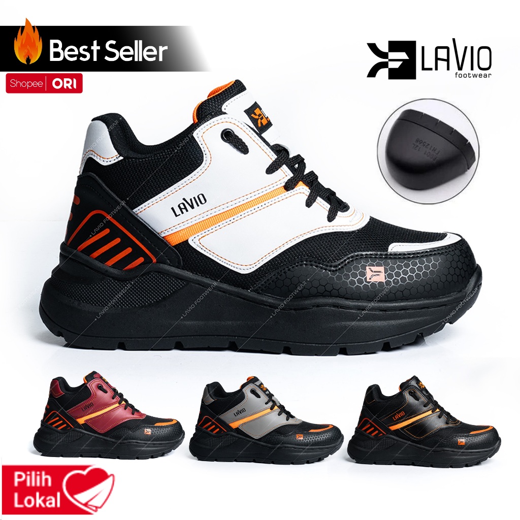 Lavio Sepatu Sneakers Pria Safety Trendy Kekinian Tinggi Putih Alter