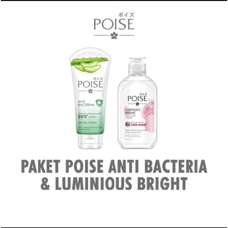(Paket Hemat) Poise Sabun Cuci Muka Facial Foam Anti Bacterial 100gr & Poise Micellar Water Luminous