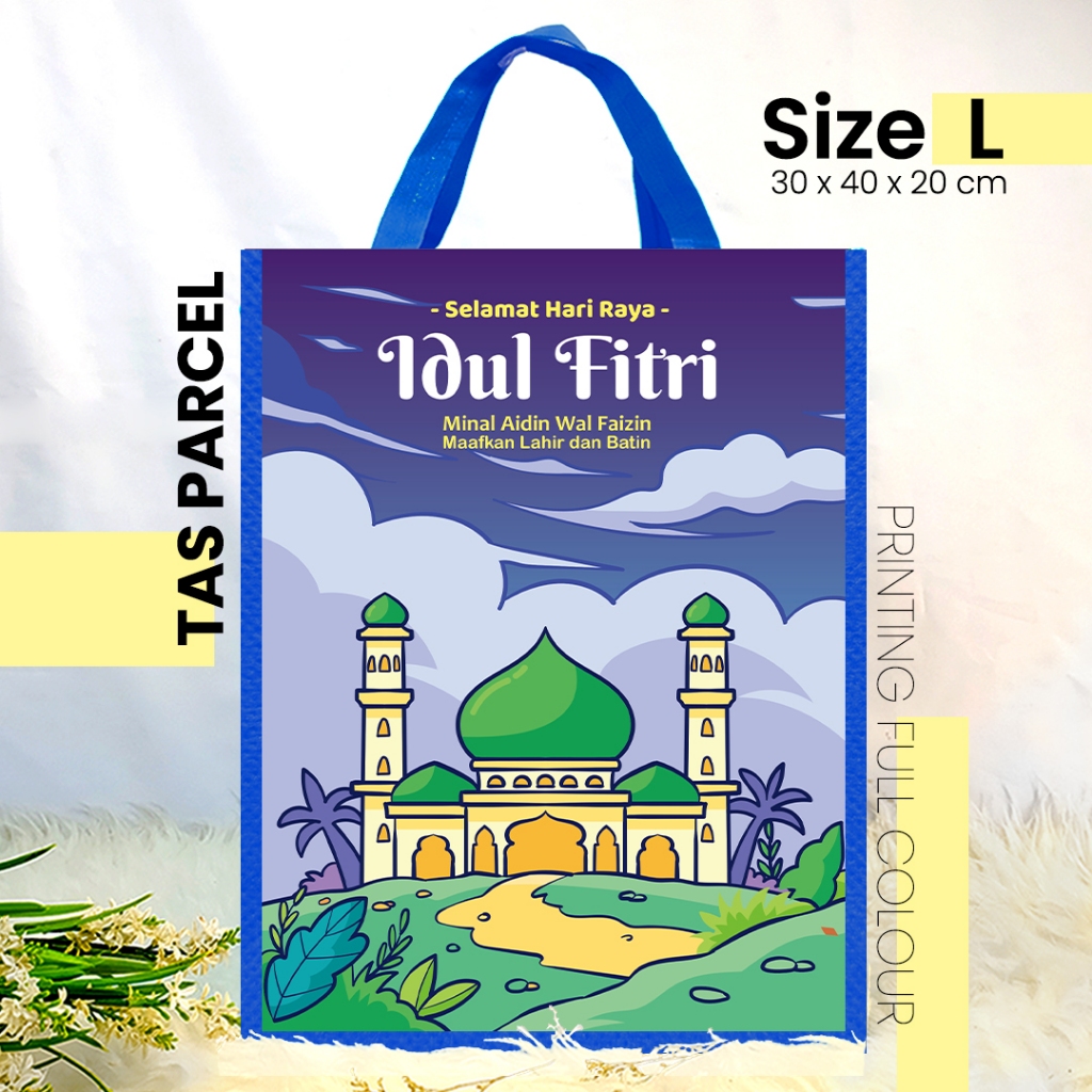 

TAS LEBARAN NAVY AWAN UKURAN SEDANG 30x40 - GOODIEBAG IDUL FITRI / TAS PARCEL PRINTING