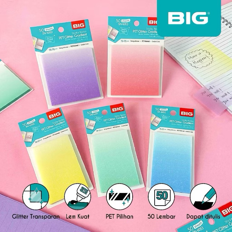 

Sticky Notes BIG Warna Warni Glitter Gradasi Ombre Gradient Transparan Memo Tempel