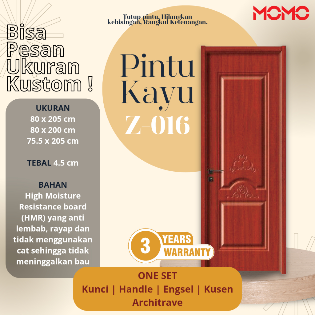 MOMO - Z016 Pintu Emboss Pintu Utama Kamar Kedap Suara Full Set Sarang Lebah