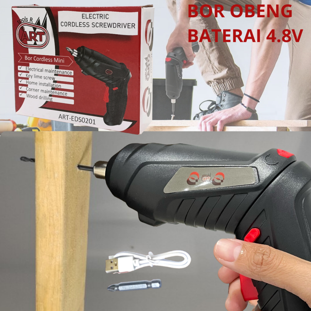 Bor Obeng Baterai Screwdriver Cordles Bor Baterai Mini Bor Batre Brushless 4.8 v ART