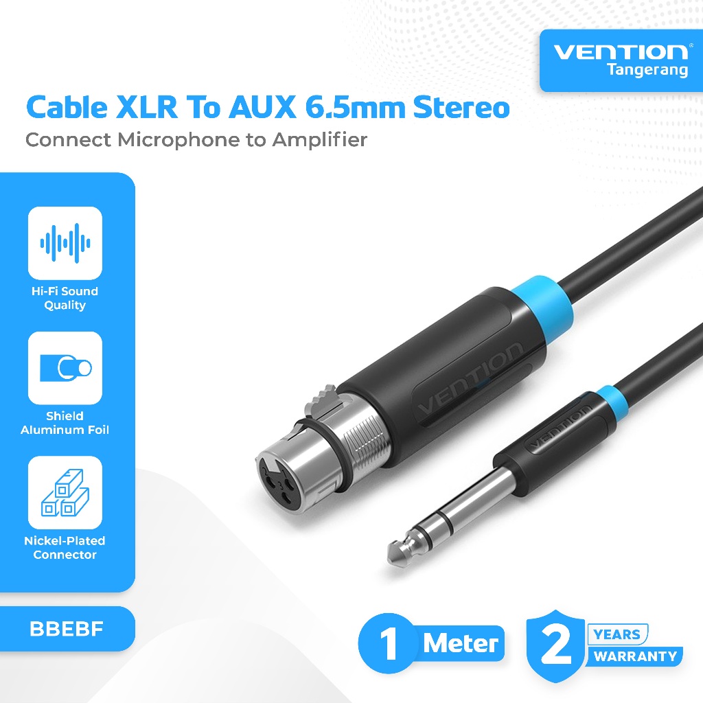 Vention Kabel Mic Microphone XLR Female to AUX 6.5mm Male Audio Stereo 1 Meter - BBEBF