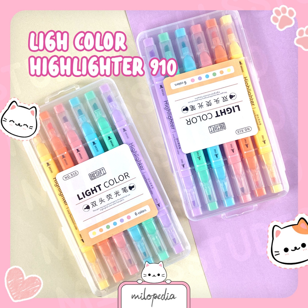 

6 PCS HIGHLIGHTER LIGHT COLOR DUAL TIP - 910