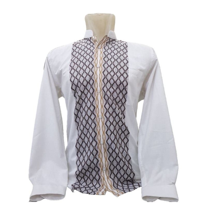 BAJU KOKO ALISAN LENGAN PANJANG MOTIF DADA BORDIR | KOKO PUTIH LEBARAN TERBARU