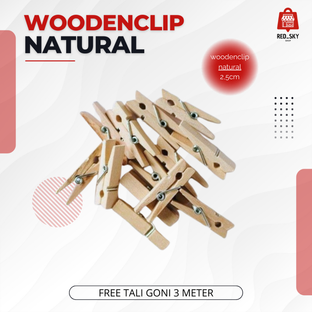 Mini Woodenclip penjepit foto polaroid - Free tali goni 3 meter Ukuran 2,5cm