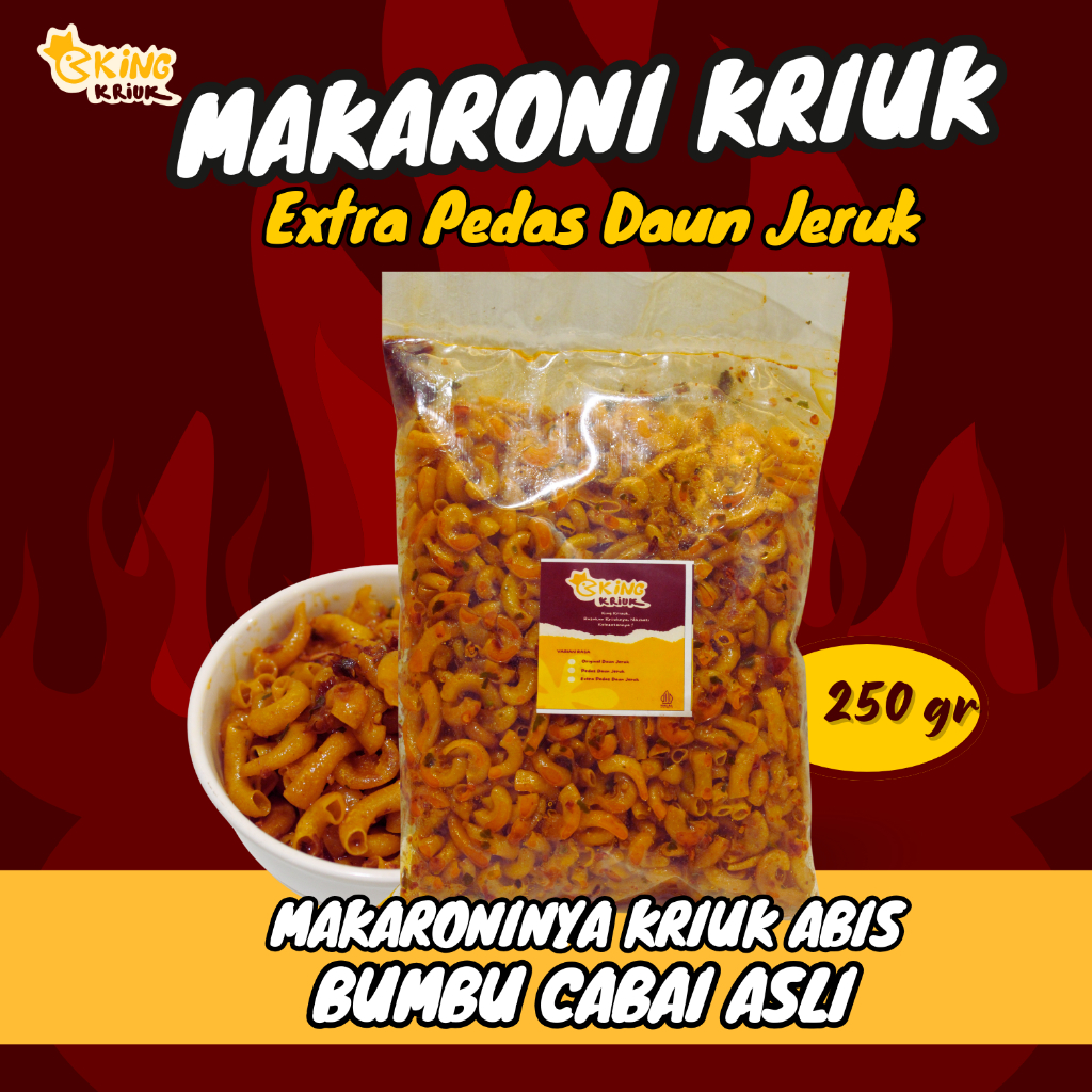 

Makaroni Kriuk Extra Pedas Daun Jeruk 250 gram by King Kriuk