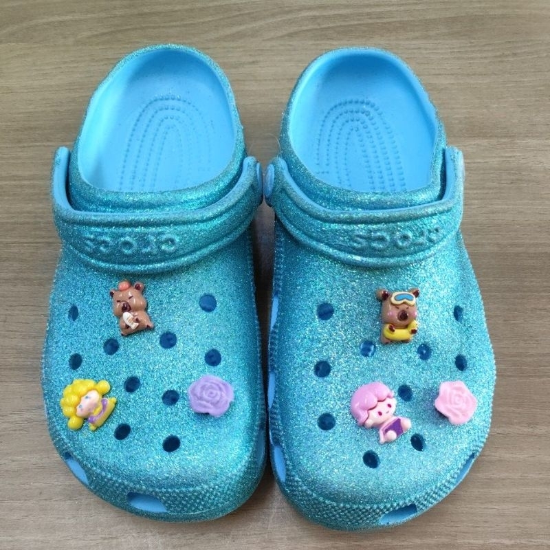 SANDAL CROCS RIJECT SIZE M8 W10 SETARA M6 M7 40 GLITTER TINTED GLASS CLASSIC CLOG GLITTER TOSCA BIRU