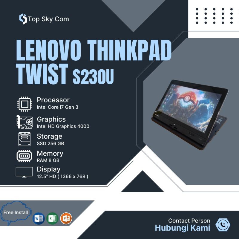 Lenovo ThinkPad Twist S230u 12"inch Core i7 Gen 3 Ram 8 Ssd 256