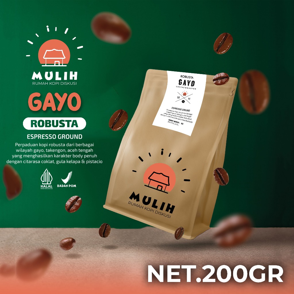 

Biji Kopi Bubuk Fine Robusta Gayo Coffee Bean Espresso Manual Brew Coffee Roasted 200gr