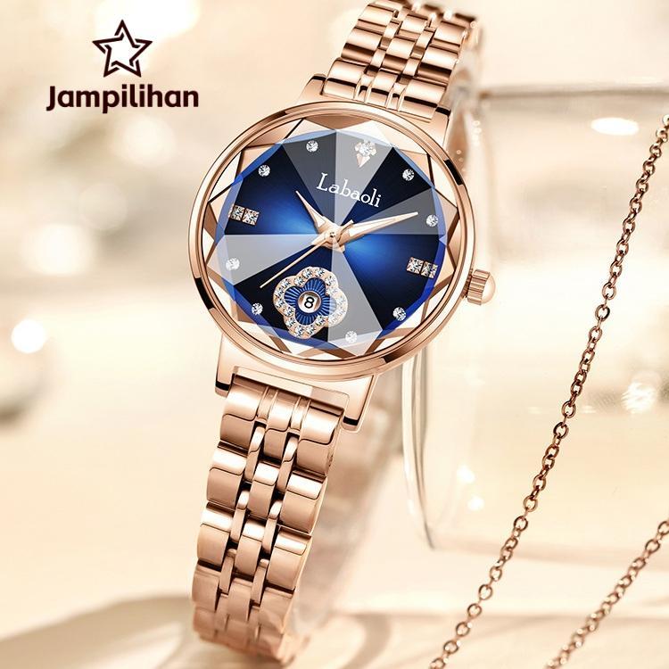 Labaoli Jam Tangan Wanita Asli Kuarsa Best Seller Kotak Berkalender Dial Diamant Rantai Kecil Elegan