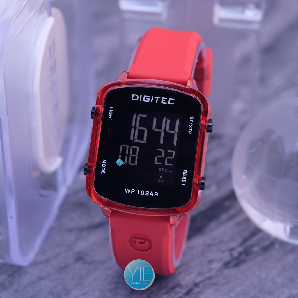 Jam Tangan Wanita Original Anti Air Digitec Digital BDG 7132 Sport Tali Karet Merah