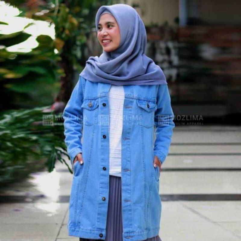 Jaket jeans wanita Muslimah Hoodie Jaket tunik wanita Kekinian