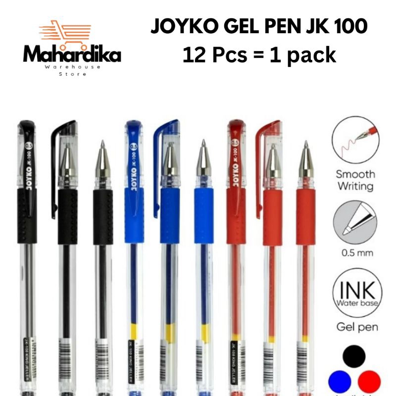 

Gel Pen/Pulpen/Pena Joyko JK-100 / 0.5 mm / 1 PACK 12 PCS - Hitam/Biru/Merah JK-100