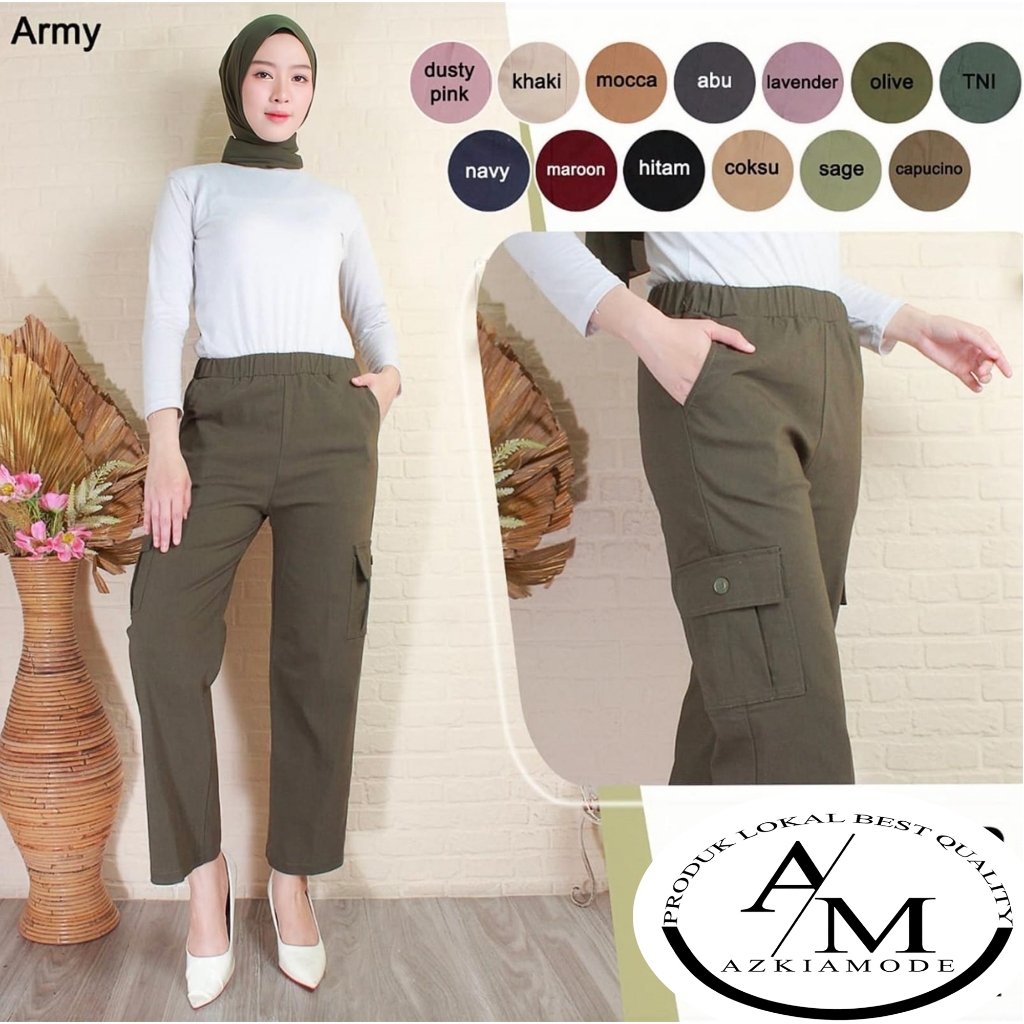 Celana Kulot Cargo Wanita Terbaru Bahan Bengalin Import Premium