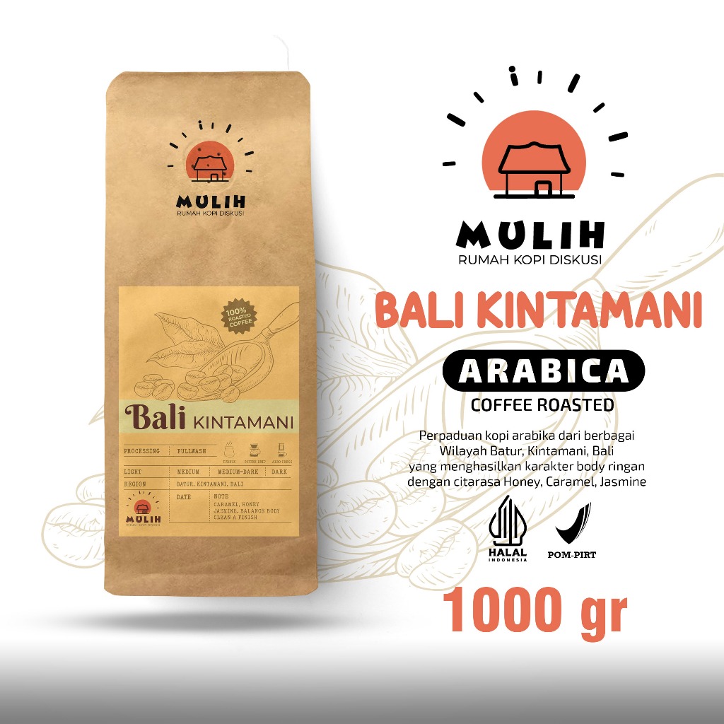 

Kopi Arabika Bali Kintamani Arabica Coffee Bean Biji Kopi Bubuk Asli 1Kg byu Mulih Kopi