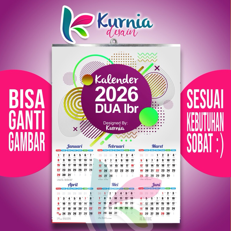 

Kalender 2026 Isi 2 Lbr/Kalender Dinding/Kalender Custom/Kalender Murah