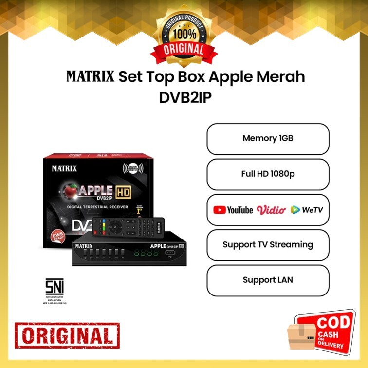 Best Buy Matrix Apple Hitam DVB2IP Black HD Set Top Box TV Digital DVBT2 UHF EWS Support Media Playe