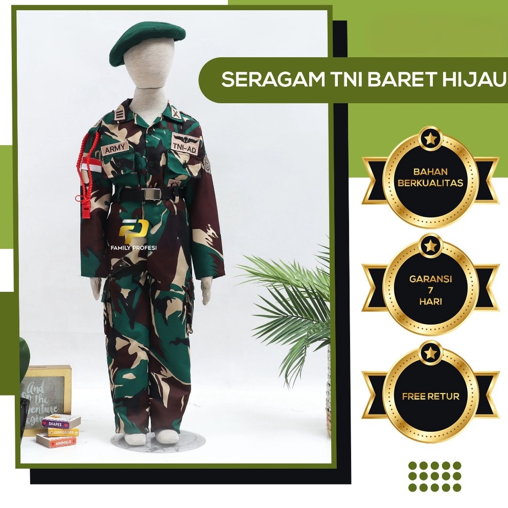 KODE N25P Baju Tentara Anak Laki Laki Perempuan Tni AD Seragam Sekolah Tk Usia 3 Sampai 7 Tahun