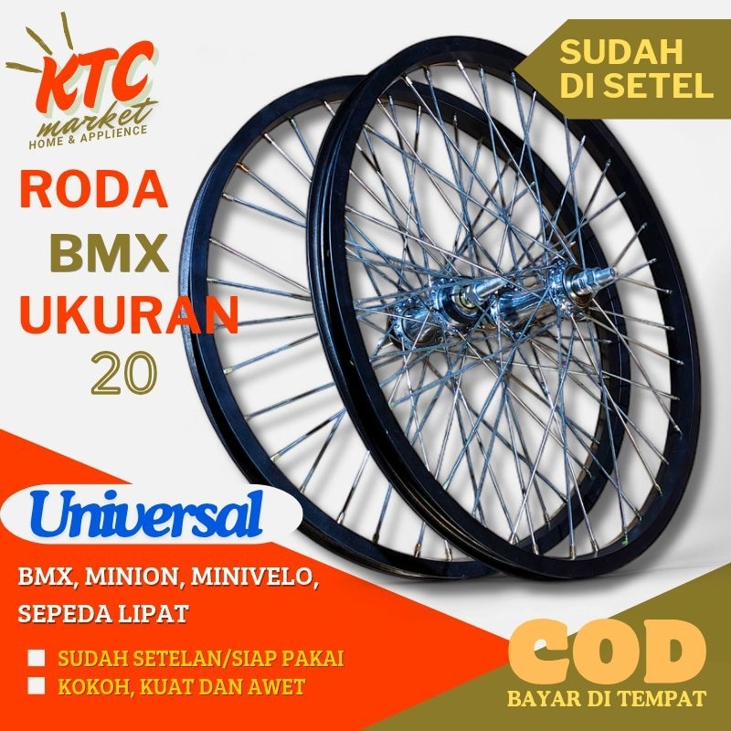 KTC Wheelset BMX Minion 20 Alloy Hitam - Velg Setelan Sepeda 20 / Pelek Sepeda 20 Komplit Aluminium