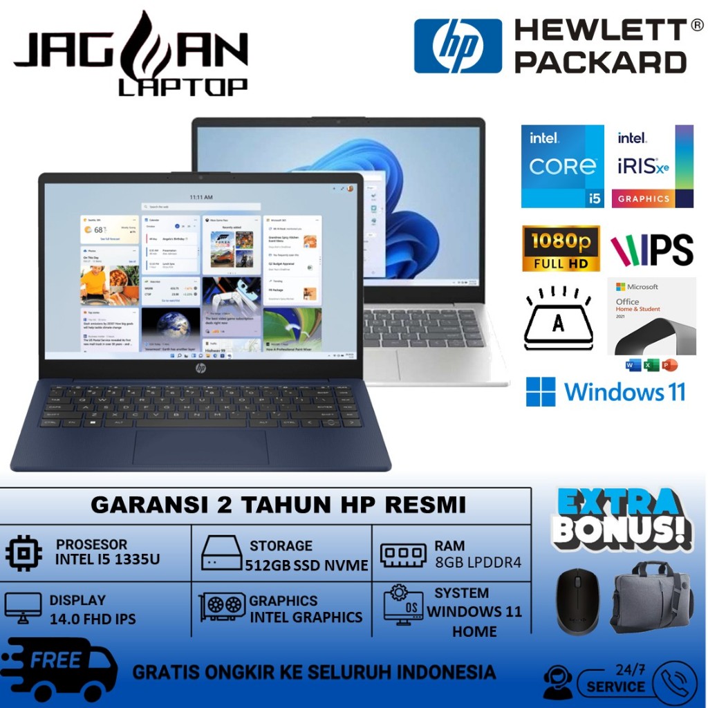 Laptop Slim HP Core i5 1335u RAM 16GB SSD 1TB SSD 14 inch Full HD IPs Win 11 Original Baru