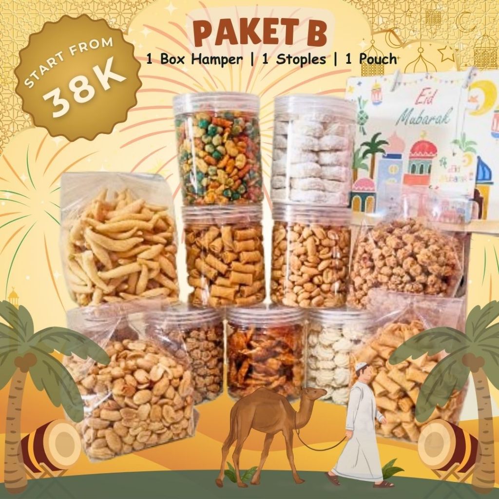 

[1 Jar | 1 Pouch] Hampers / Parcel Lebaran Idul Fitri Kue Kering / Snack Premium Paket B Bebas Pilih Variant