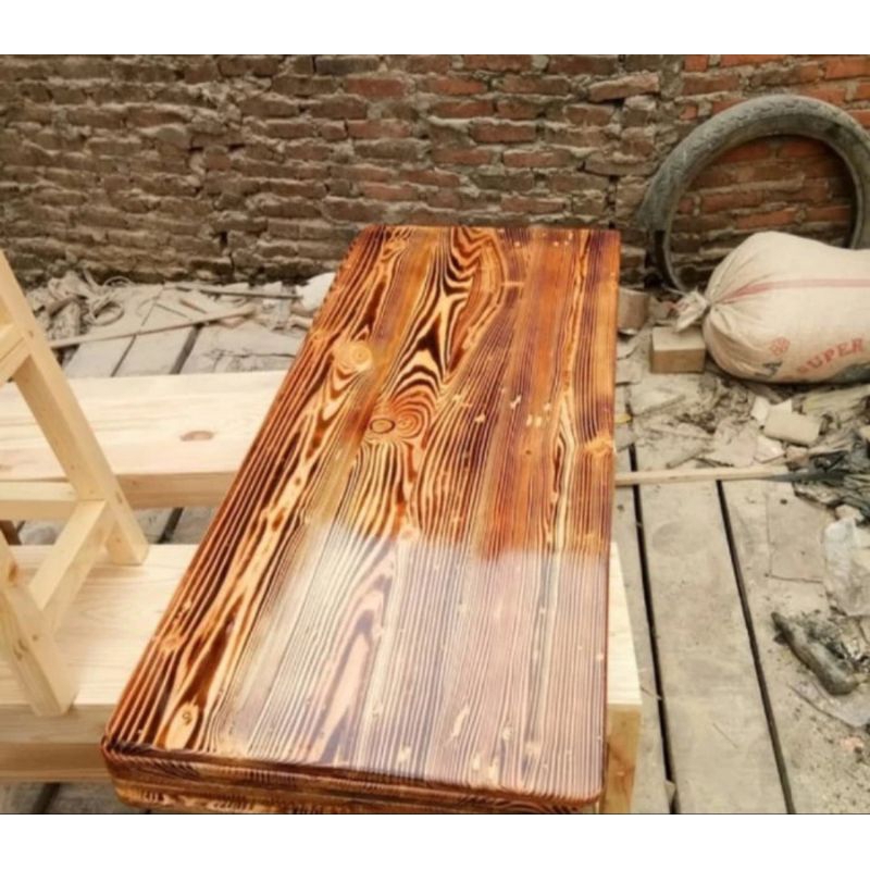 papan kayu jati Belanda motif bakar 80 x 20 x 2 cm