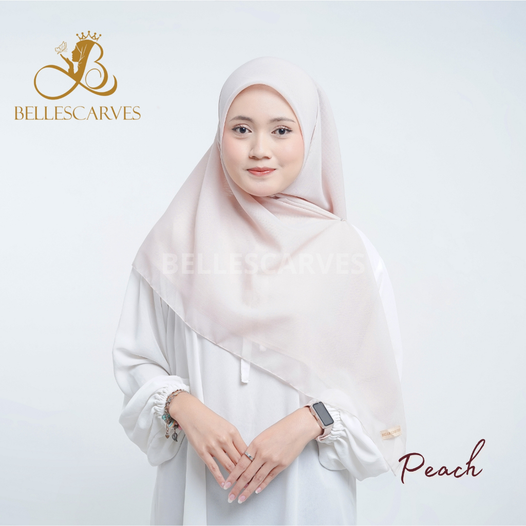 BELLESCARVES - Hijab Segi Empat Paris Jepang warna Peach Polos Dengan Bahan Berkualitas Anti Kusut