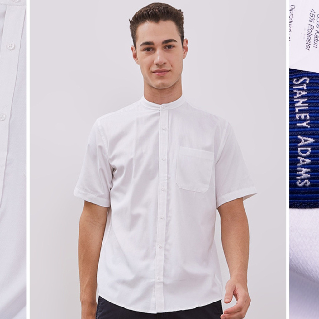 Baju Koko STANLEY ADAMS Lengan Pendek Pria Premium Reguler - Katun Putih Tekstur Elegan & Nyaman