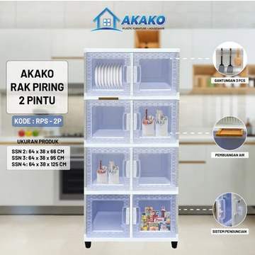 RAK PIRING PLASTIK 2 PINTU MINIMALIS / LEMARI DAPUR / RAK PIRING PLASTIK MURAH AKAKO-RPS 2P