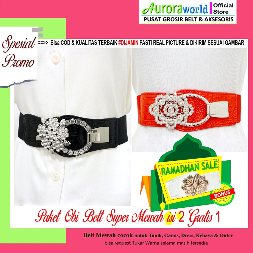 Auroraworld Paket Ikat Pinggang Wanita Super Mewah Paket Usaha Gesper Belt Perempuan Obi Fashion
