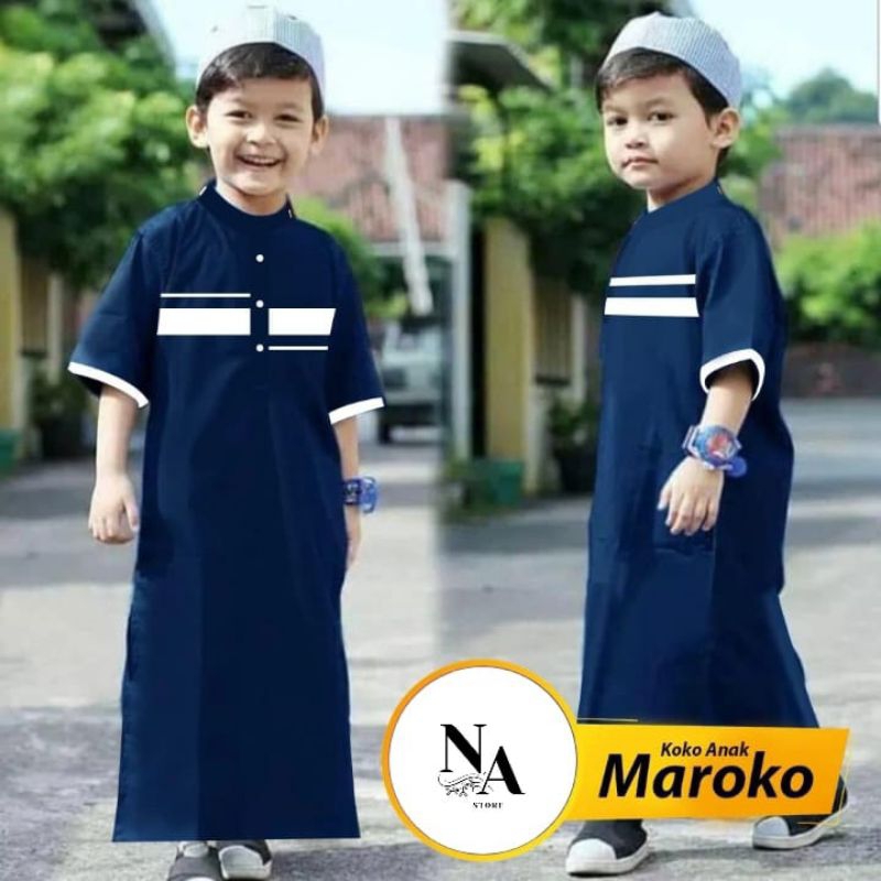 jubah gamis baju Koko anak laki laki model Maroko original malabis free peci