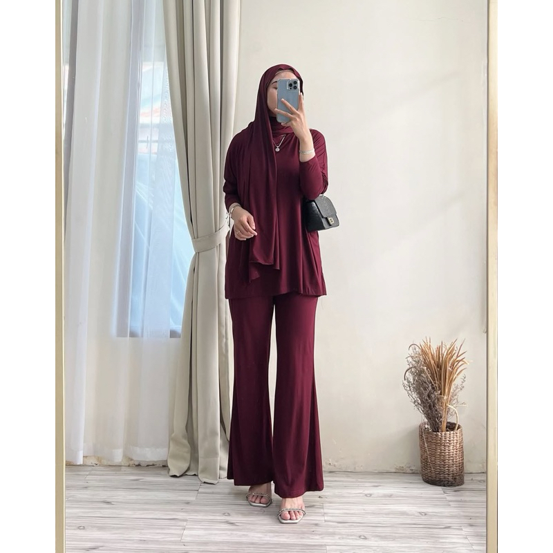 HANNA SET PASHMINA - Setelan Celana 3 in 1 - Setelan Celana Cutbray Free Pashmina