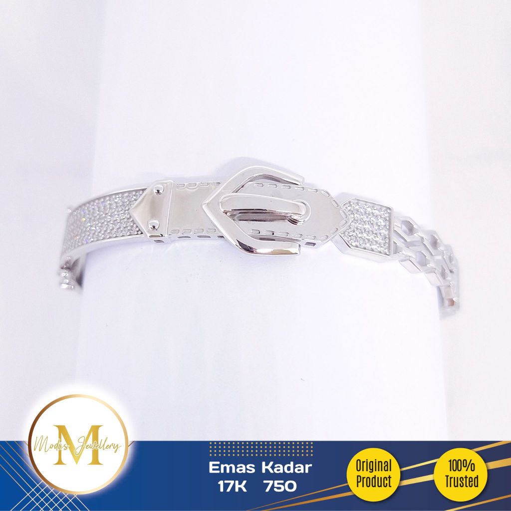 MODIS JEWELLERY - Gelang Bangle Gesper Lebar Putih - Emas 17k  750